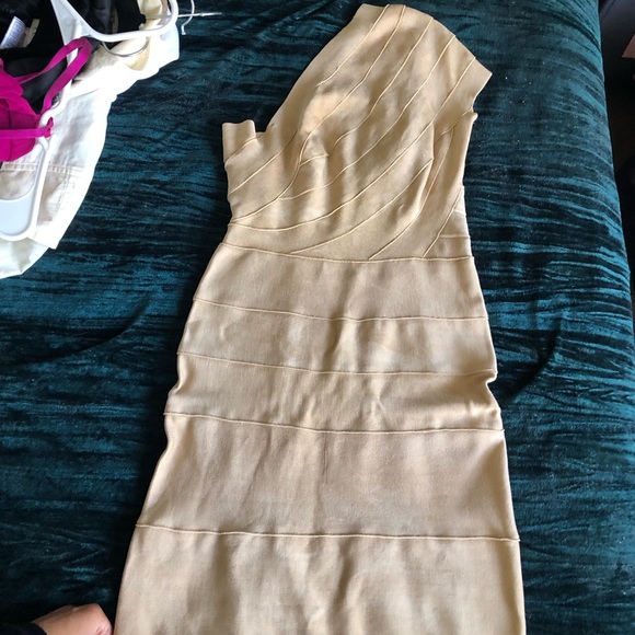 Herve Leger Dresses & Skirts - Herve Leger One-Shoulder Beige Dress